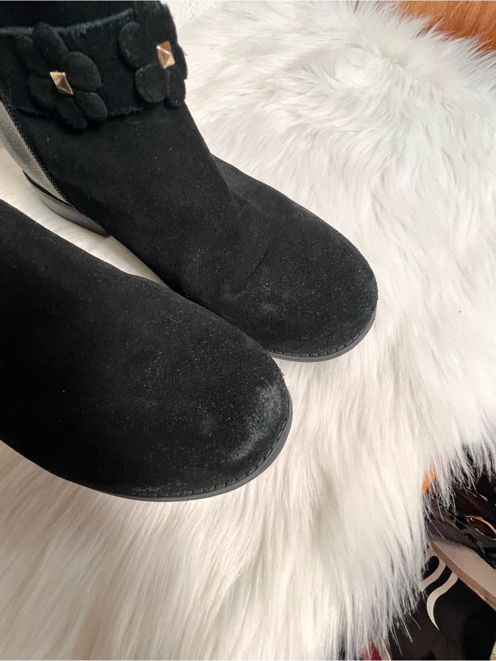 Michael Kors Black Logo Ankle Booties with Gold MK Buttons - Picture 6 of 8
